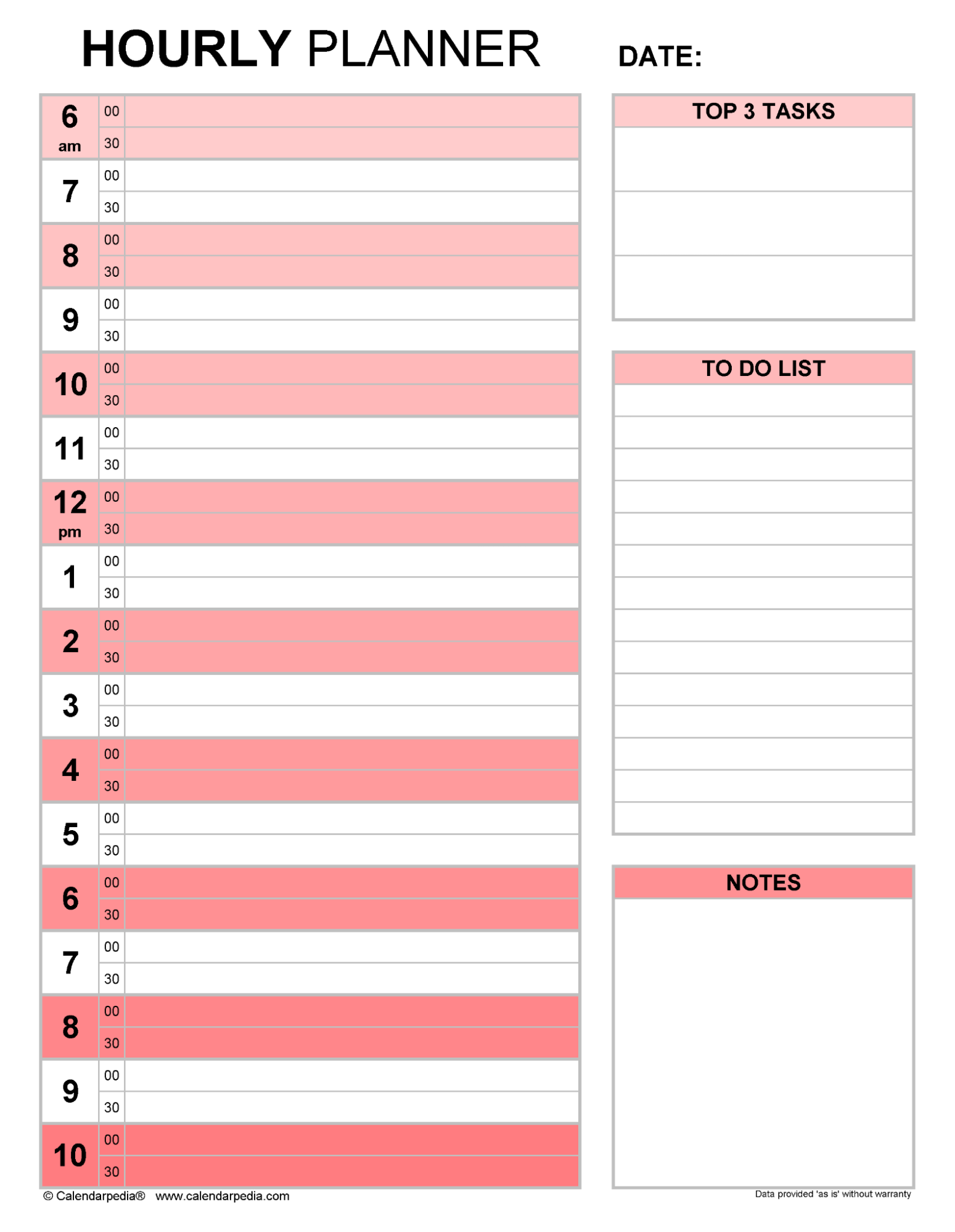 daily planner by the hour