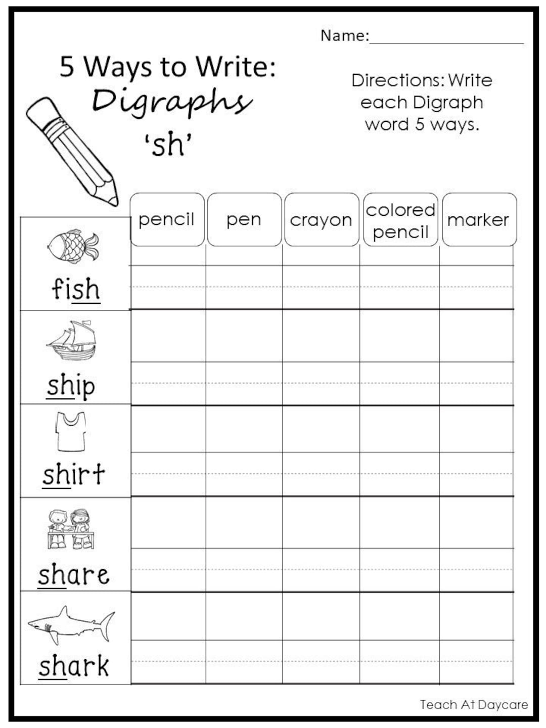 10 Printable 5 Ways To Write Digraphs Worksheets Kindergarten 2nd Grade ELA Worksheets Etsy Israel