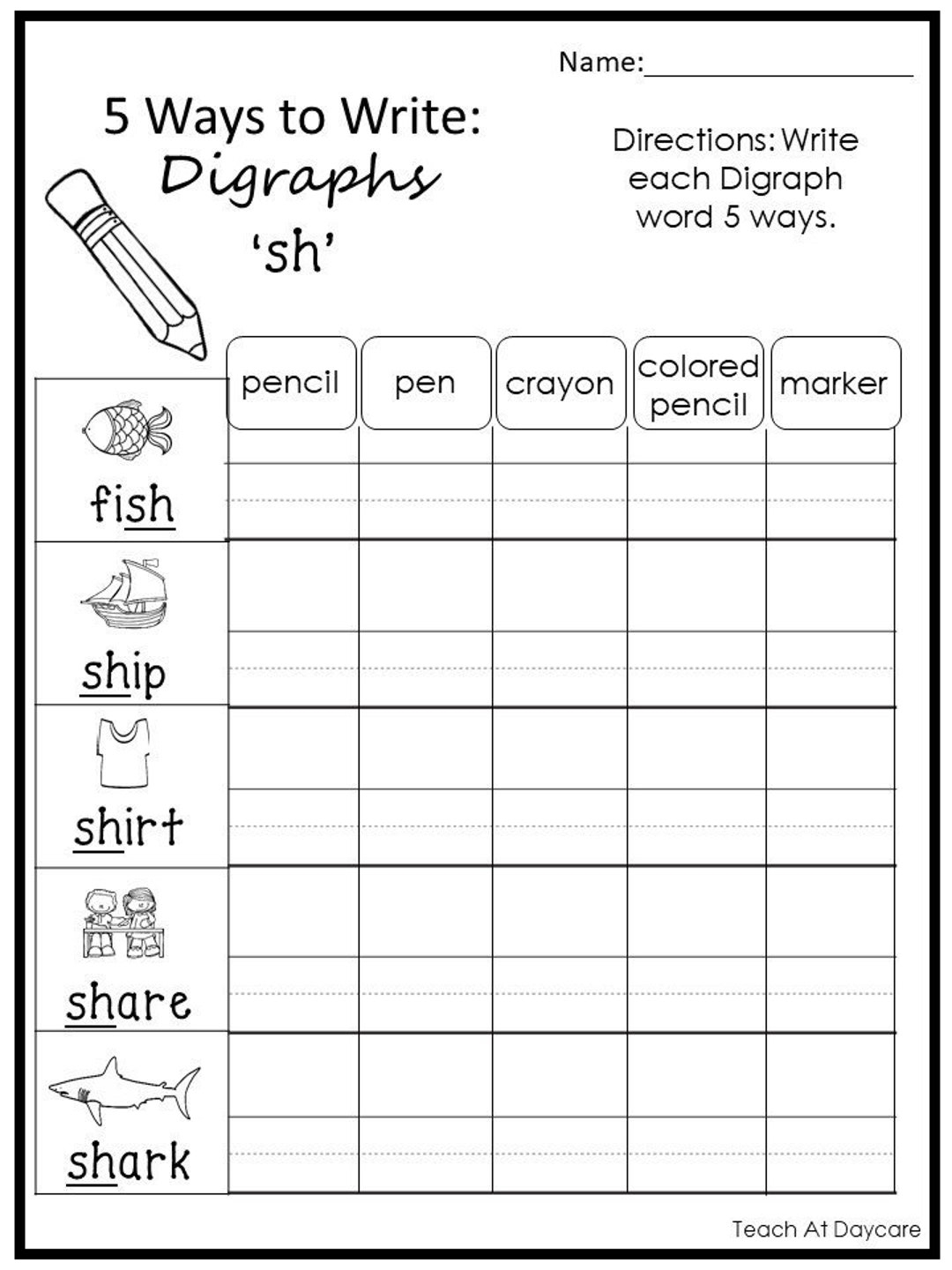 10 Printable 5 Ways To Write Digraphs Worksheets Kindergarten 2nd Grade ELA Worksheets Etsy Israel