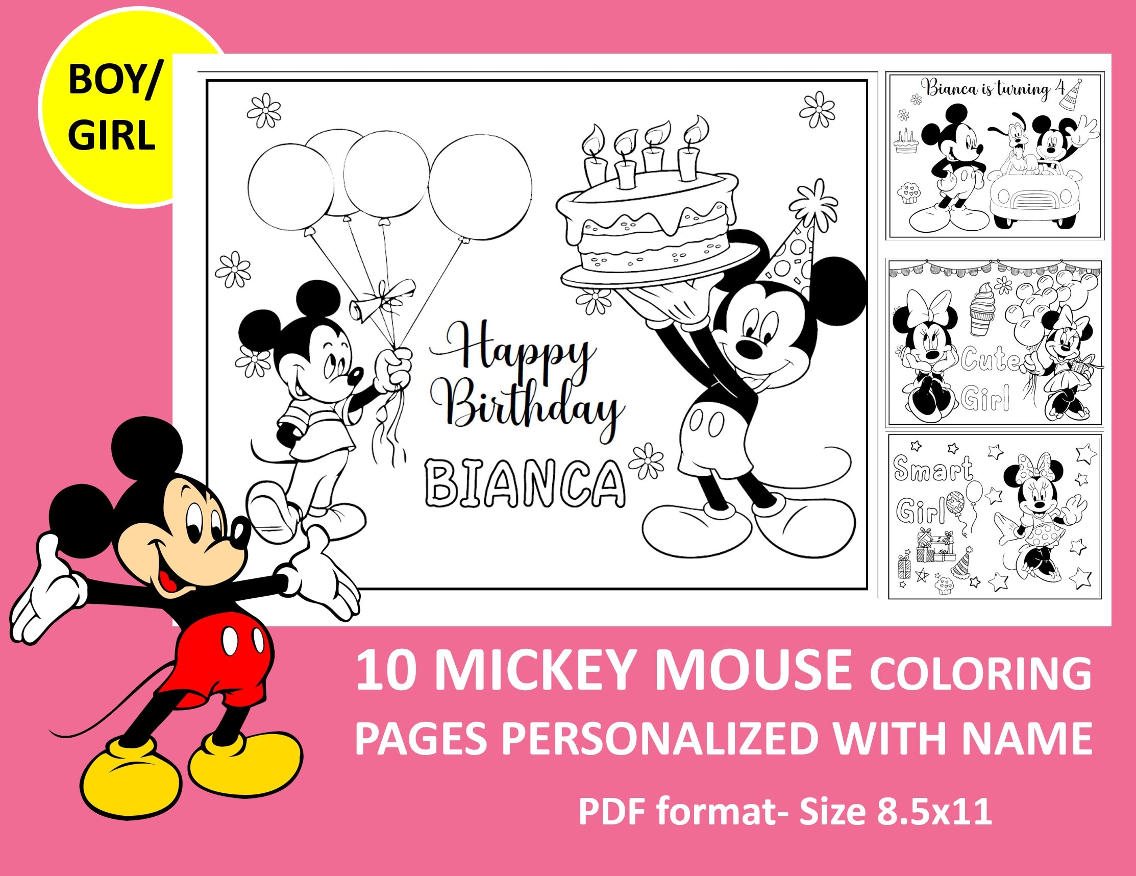 10 Printable Mickey mouse Coloring Page For Birthday Personalized With Name Etsy