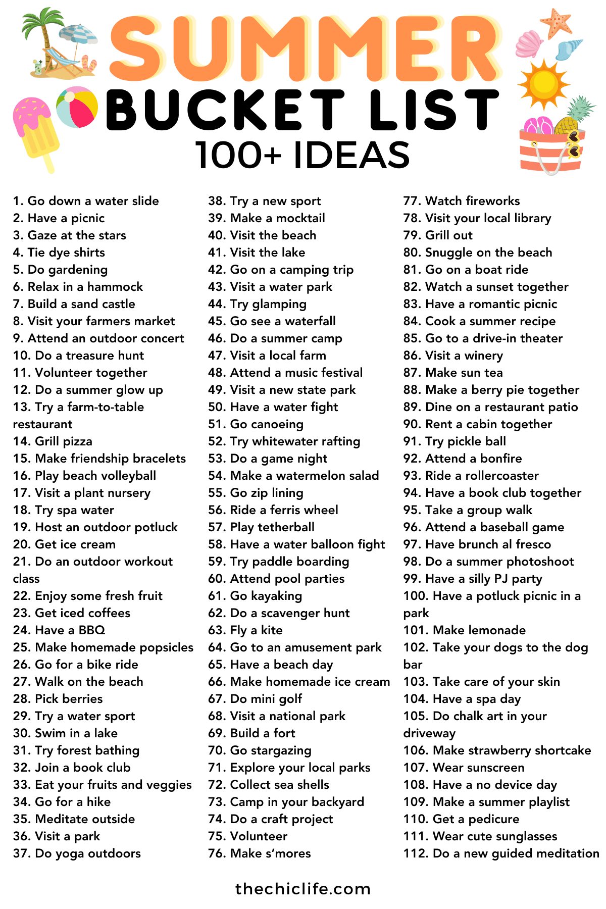 100 Best Summer Bucket List Ideas 2026 For Couples Family Friends Or Solo The Chic Life