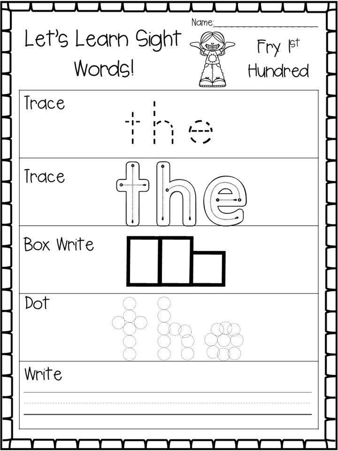 100 Printable Let s Learn Fry 1st Hundred Sight Words Worksheets Kindergarten 1st Grade Handwriting And Spelling Activity Etsy Israel