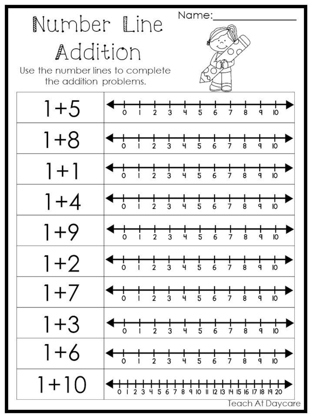 15 Printable Number Line Adding Worksheets Numbers 1 10 Preschool 1st Grade Math Etsy Norway