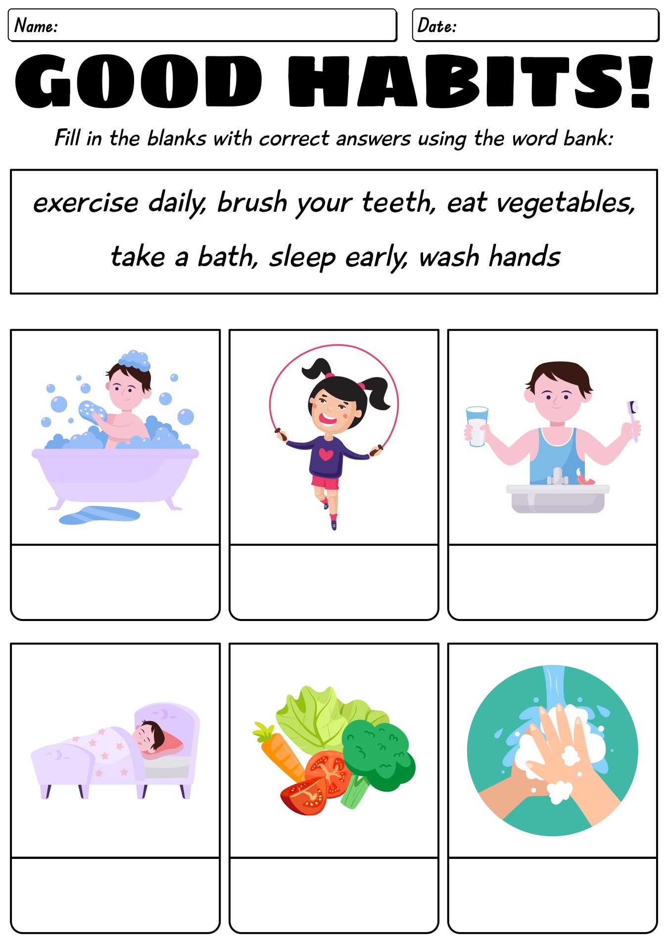 healthy habits worksheet
