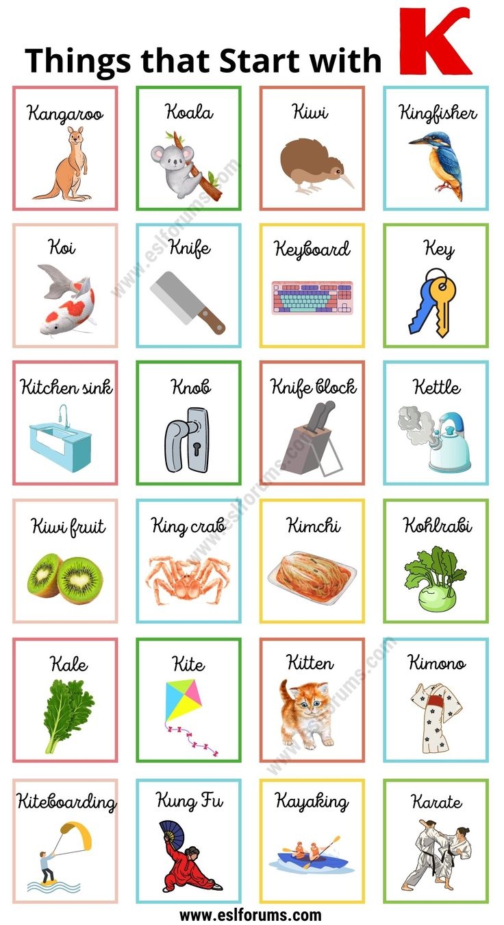 preschool letter k words