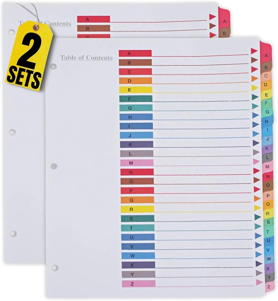1InTheOffice Binder Dividers Alphabetical Index A Z Tab Binder Dividers Customizable Table Of Contents Multicolor Tabs 2 Sets Buy Online At Best Price In KSA Souq Is Now Amazon sa Office Products