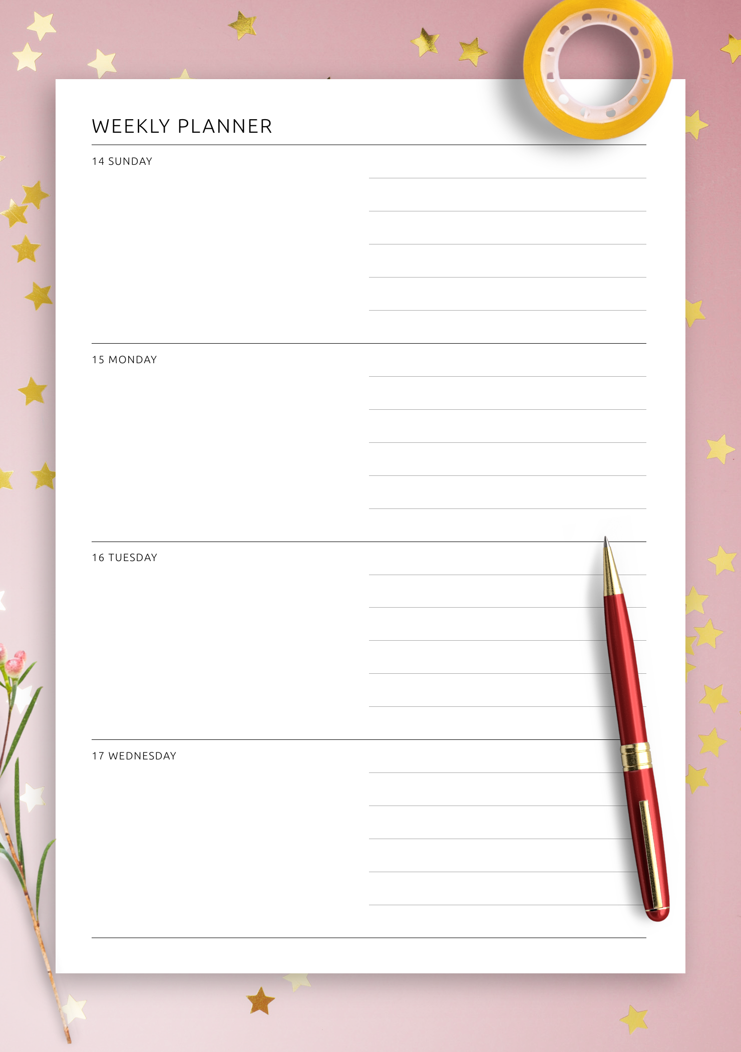 2 Page Weekly Horizontal Planner Get Printable Or Digital PDF For ReMarkable And Other Tablets