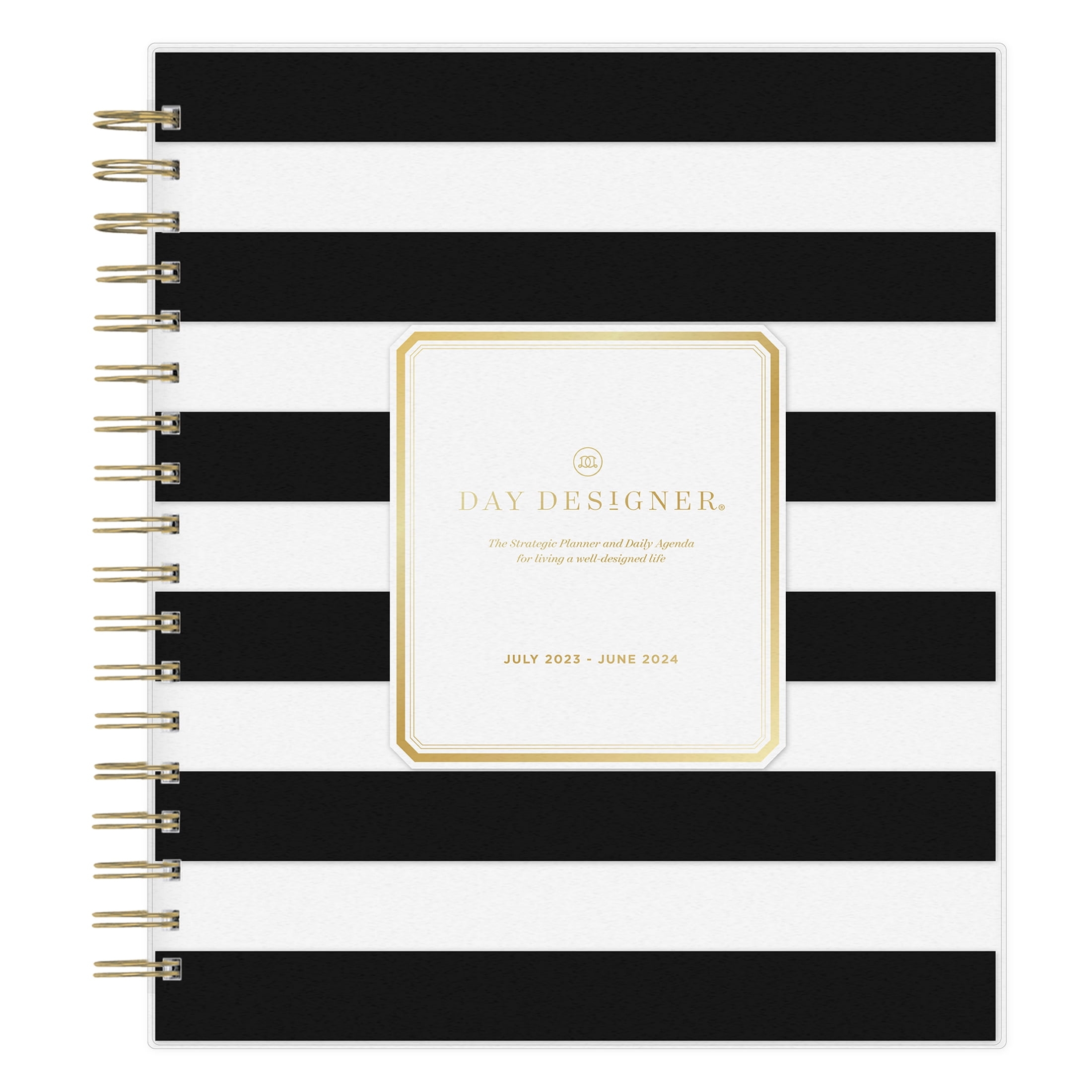 2023 2024 Rugby Stripe Black Daily Planner 8x10 With Goal Setting Hourly Appointments By Day Designer For Blue Sky Walmart