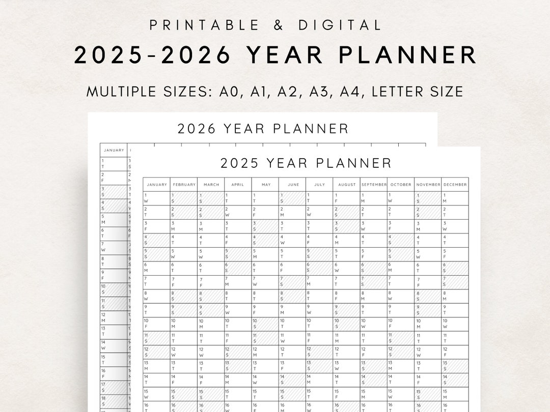 2025 2026 Yearly Planner Year Planning Calendar Calendar Poster 2025 2026 Digital Calendar 2025 2026 Calendar 2025 2026 Printable Plan Etsy