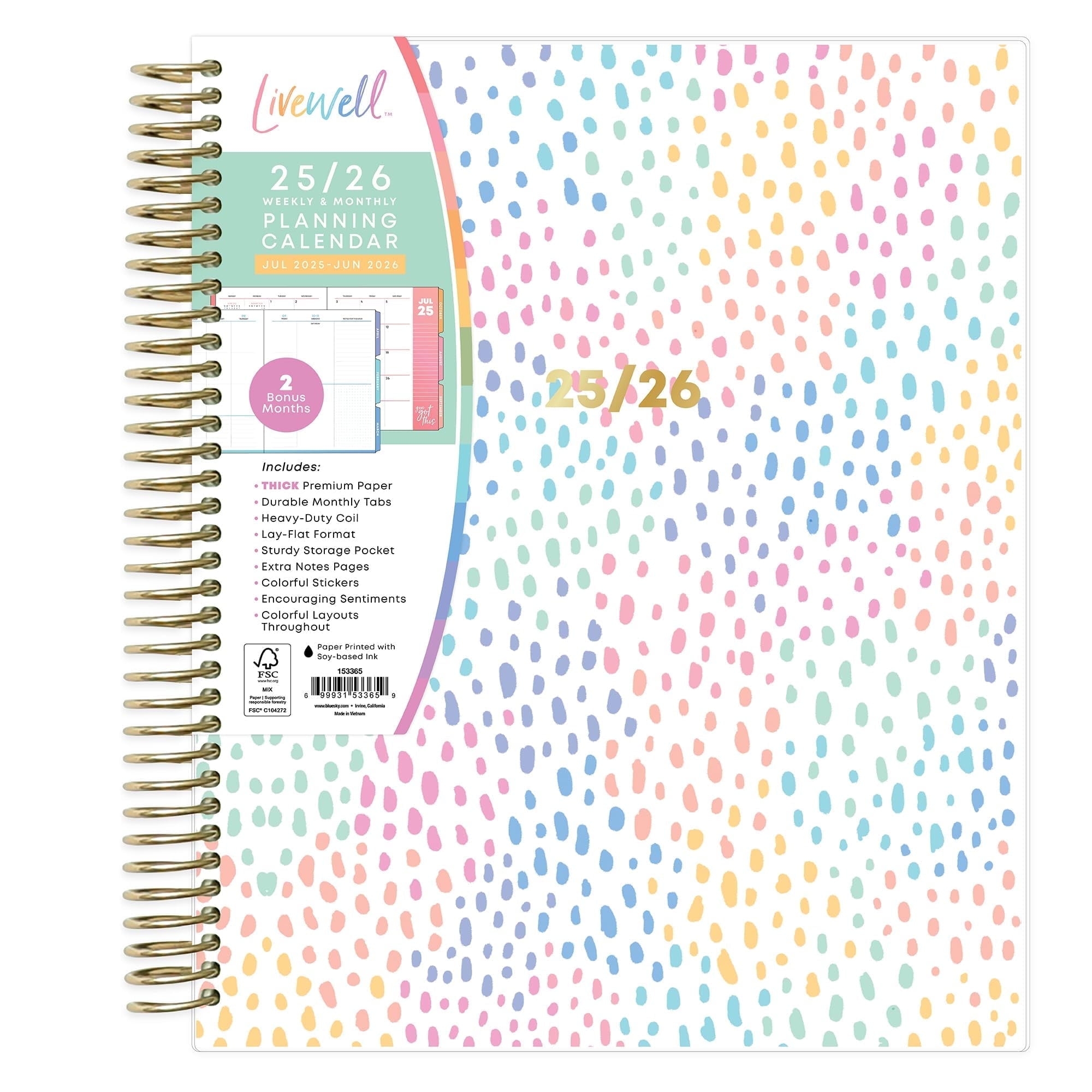 2025 26 Weekly Monthly Planner 7x9 LiveWell Rainbow Walmart