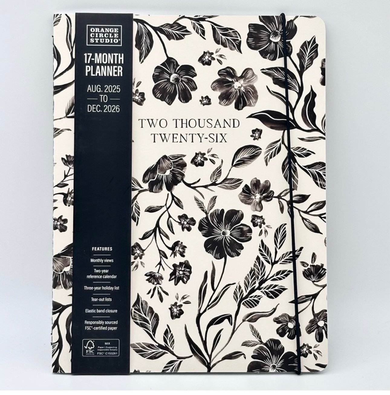 2026 Planner Monthly 17 Months Orange Circle Studio OCS Black White Flowers