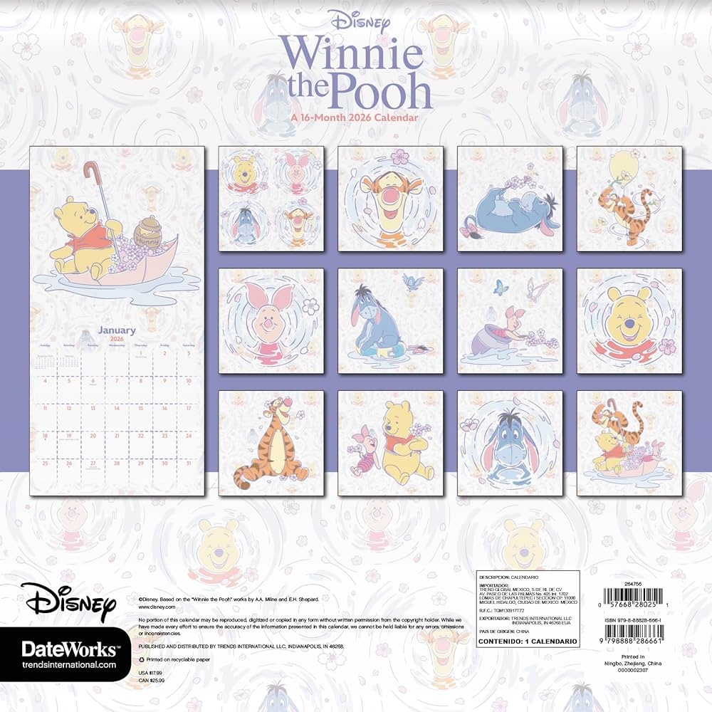 2026 Winnie The Pooh Wall Calendar Trends International 9798888286661 Amazon Books
