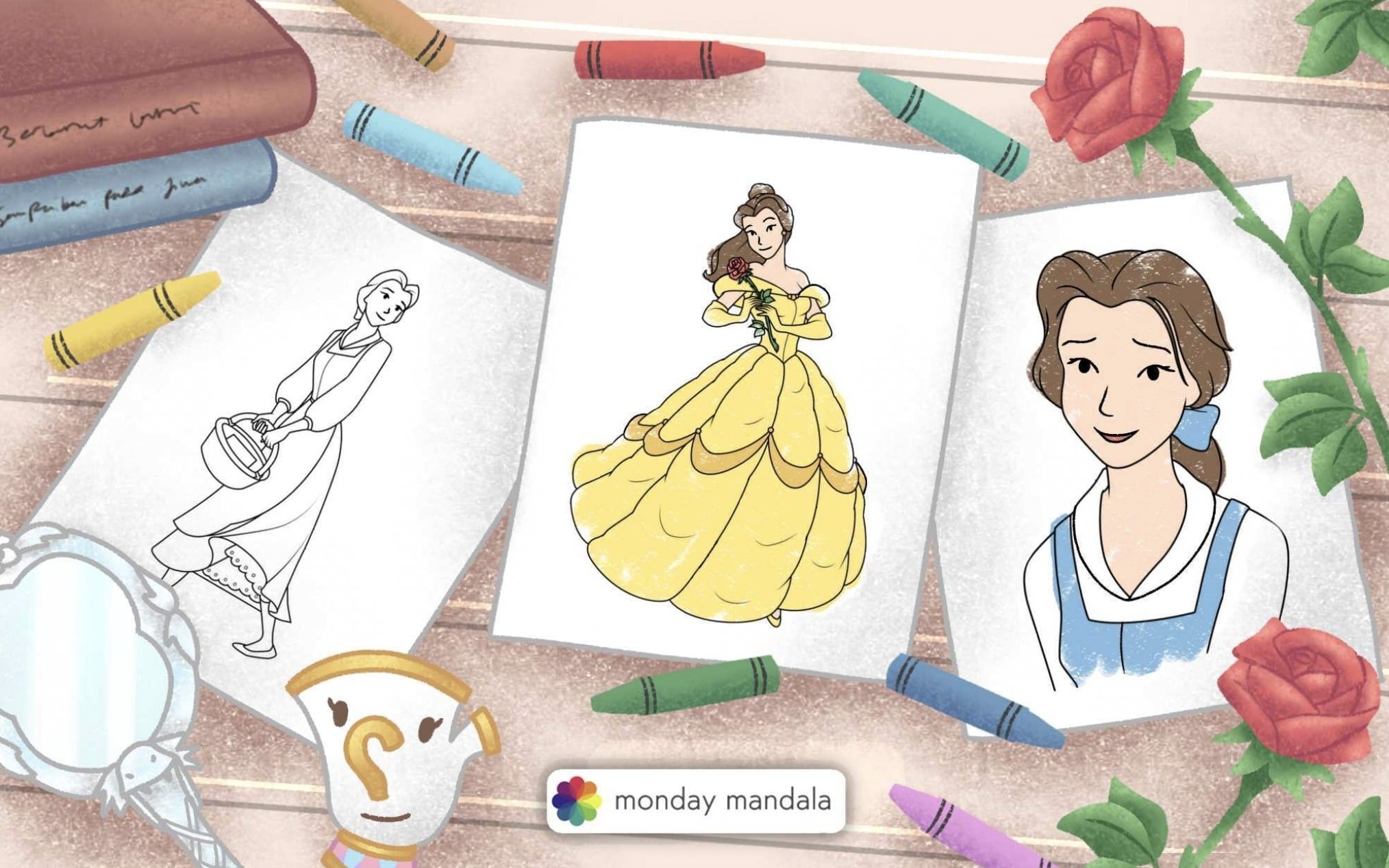 belle colouring in pages