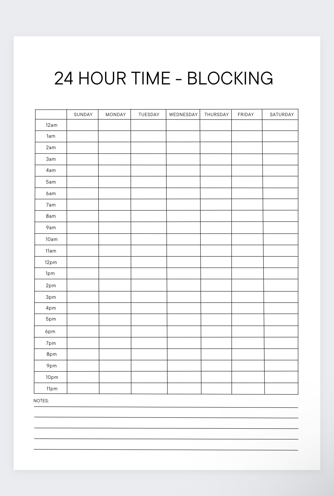 24 Hour Time Blocking weekly Planner weekly Schedule hourly Schedule time Blocking timetable daily Planner time Block Daily Planner Etsy Hong Kong