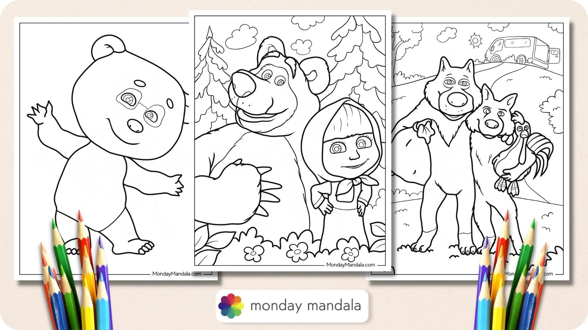 masha i medved coloring pages