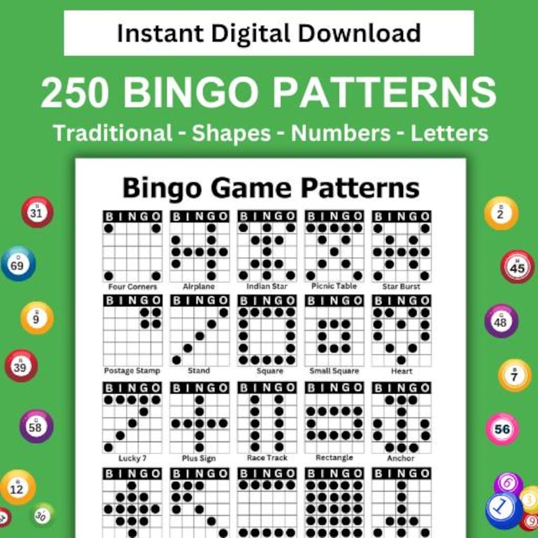 250 Bingo Game Patterns Letters Numbers Shapes 25 Per Page digital Download Etsy