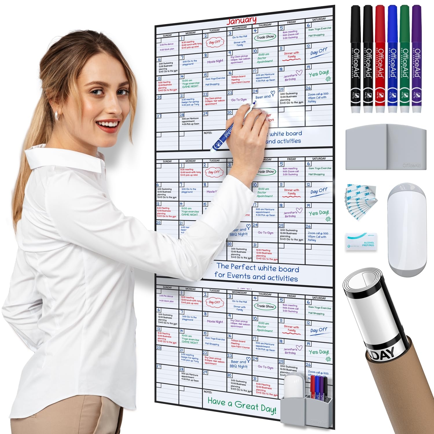 3 Month Dry Erase Calendar For Wall 40x17 3 Month Wall Calendar Dry Erase Big EBay
