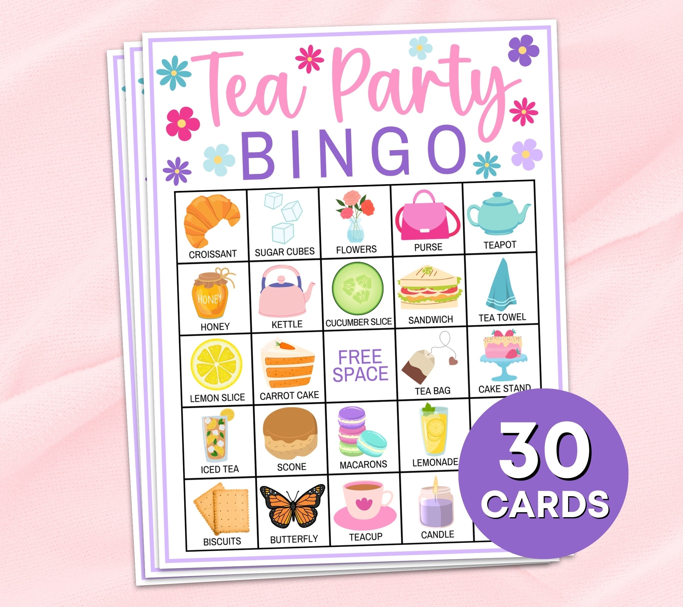 30 Tea Party Bingo Cards Printable Game Tea Party Bridal Shower Bingo Boards Activity Tea Party Girls Birthday Activities Bingo Game B35 Etsy
