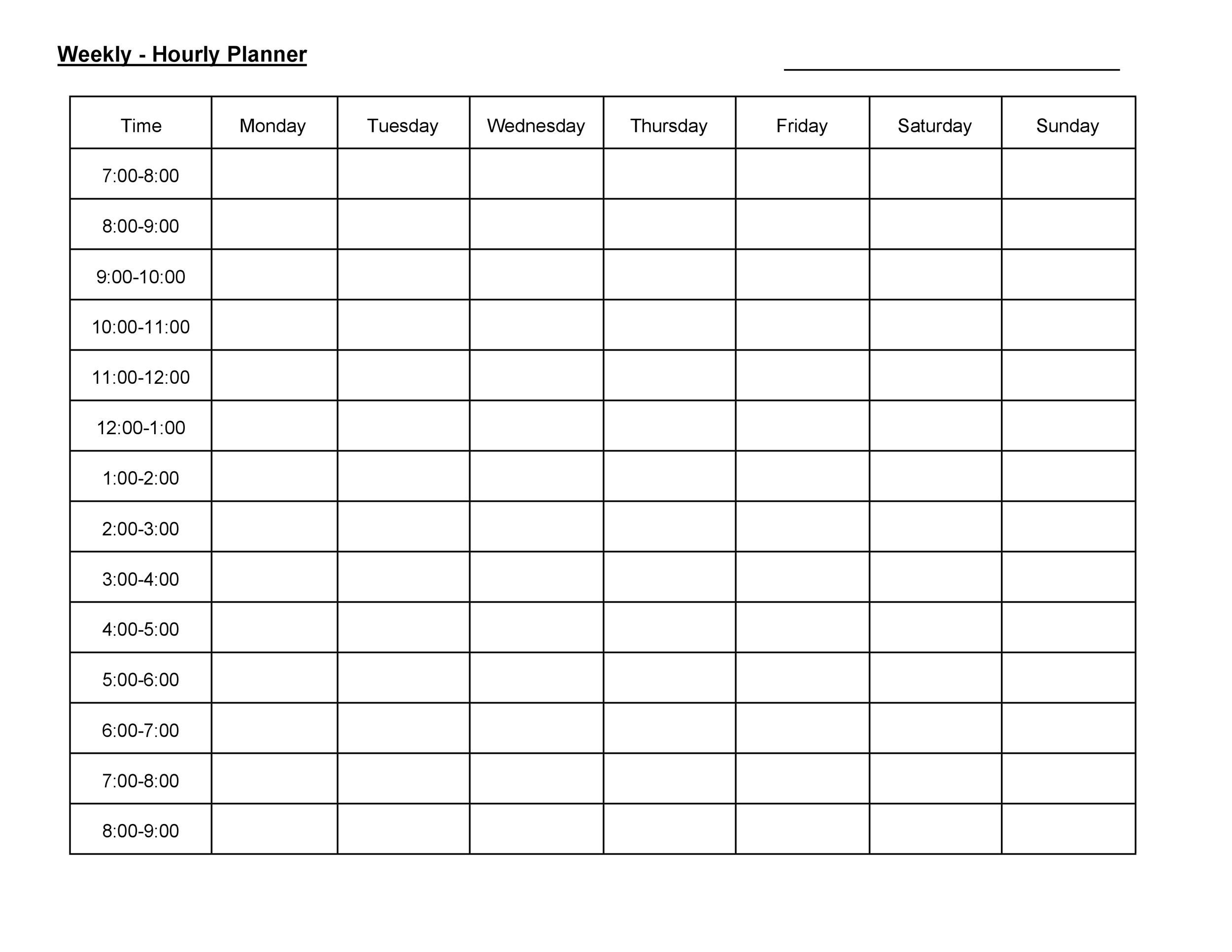 weekly calendar by hour