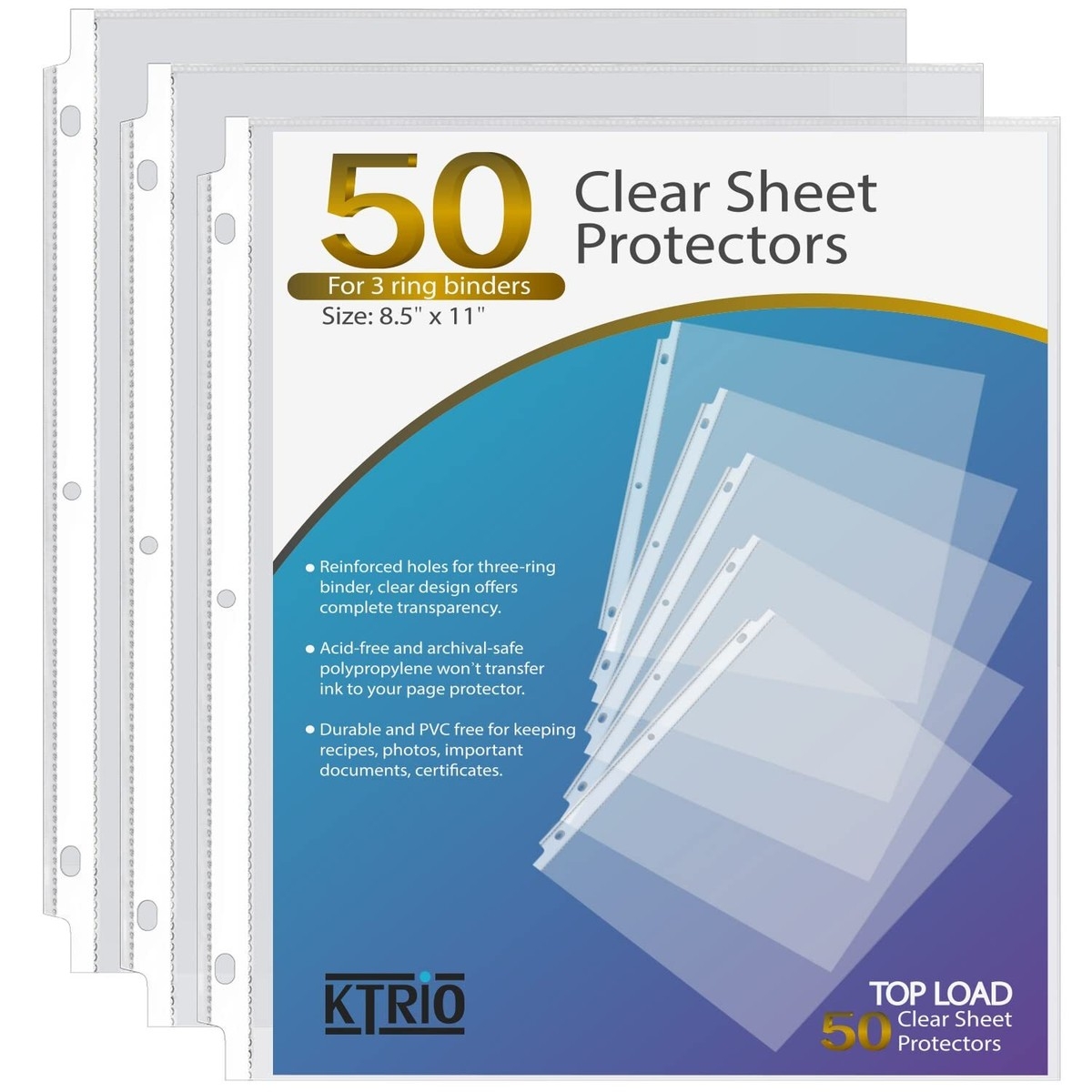 50 Pack Clear Page Protectors Plastic Sleeves For 3 Ring Binder Top Loading 634759840329 EBay