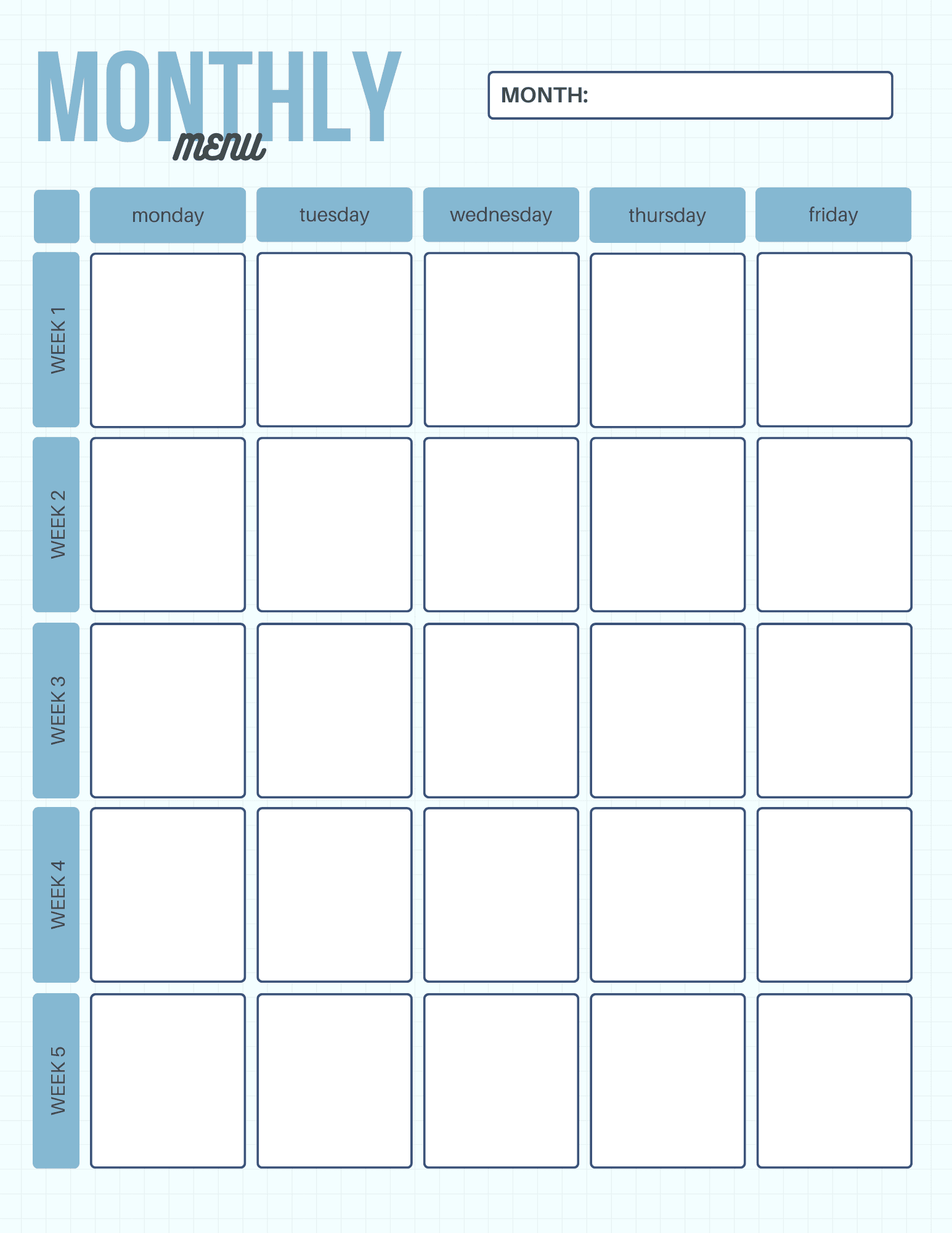 monthly meal plan template