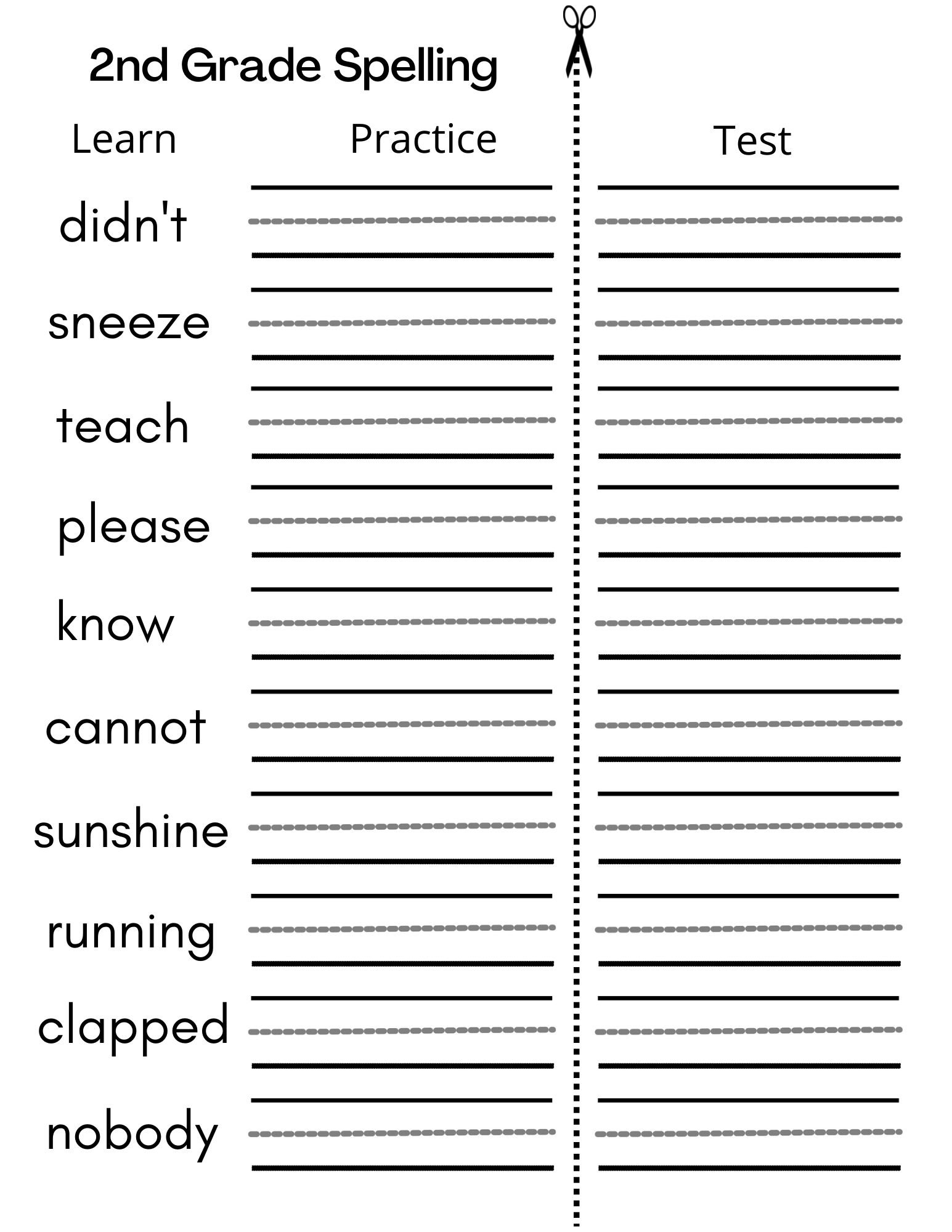 spelling test worksheet