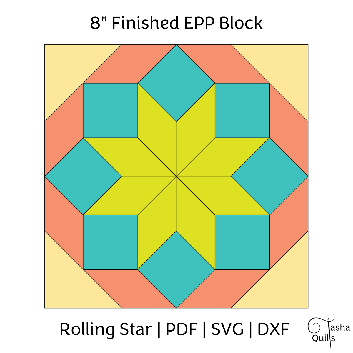 8 Rolling Star Printable Block Pieces For English Paper Piecing EPP PDF SVG DXF Tasha Quilts