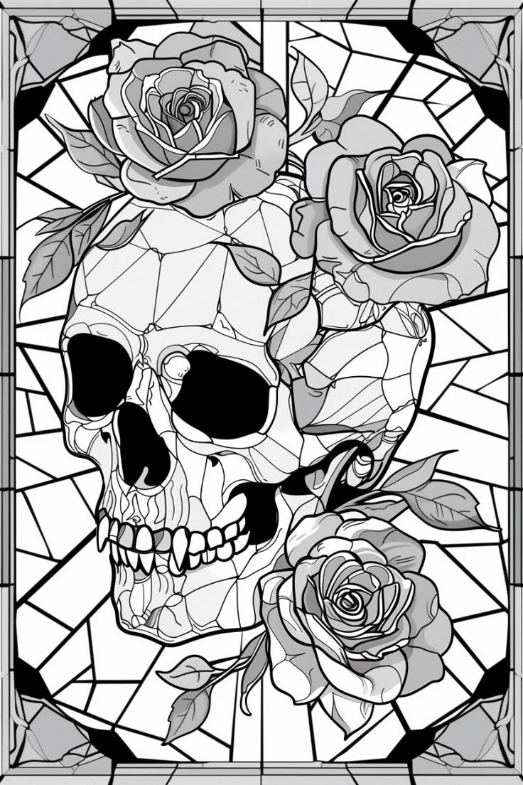 A Skull With Roses Coloring Pages Free Printables 