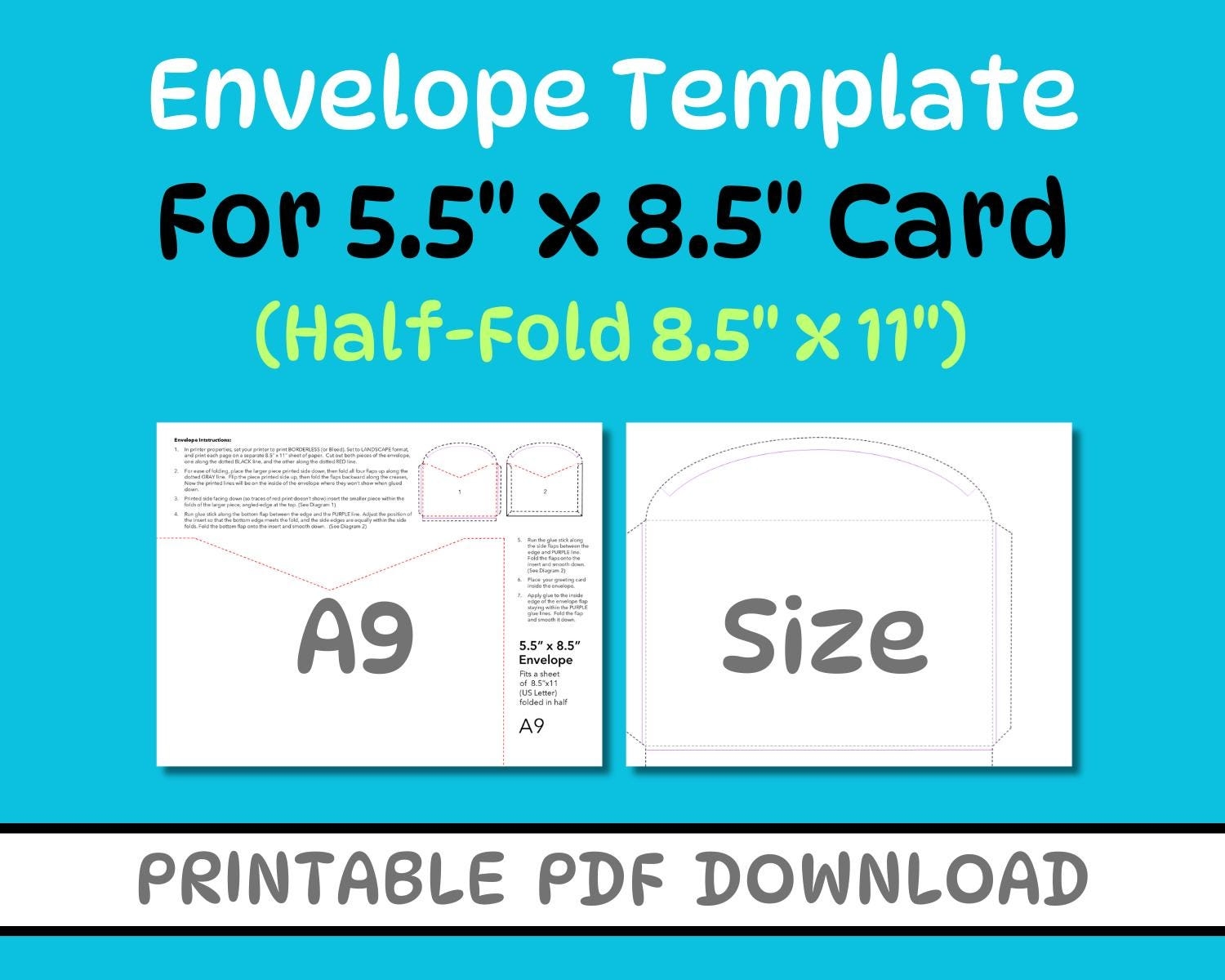 A9 Envelope Template 5 5 X 8 5 Card PDF Printable Etsy Australia