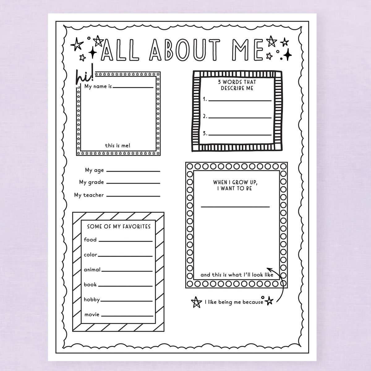 all about me coloring page