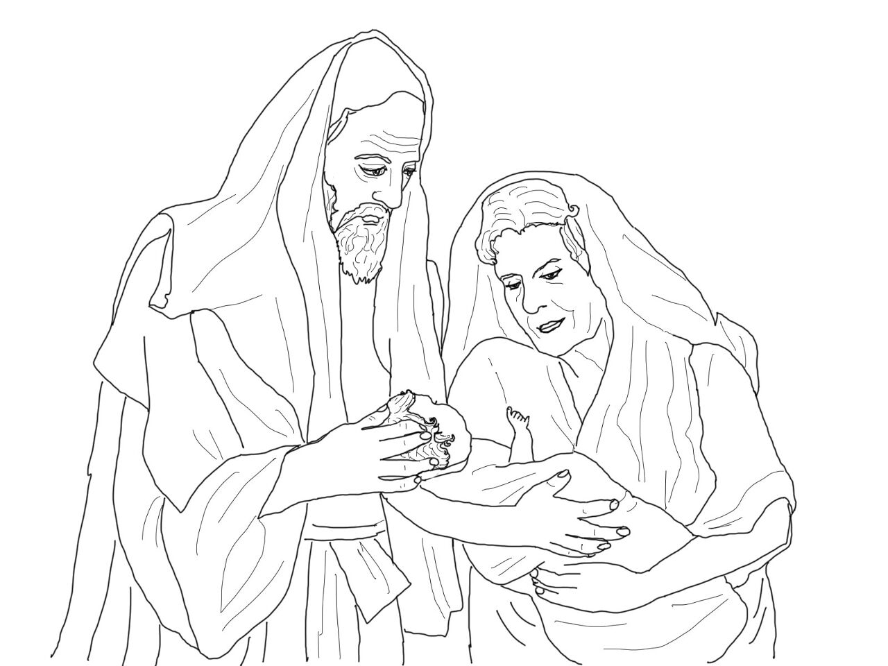 Abraham Sarah And Their Newborn Son Isaac Coloring Page Free Printable