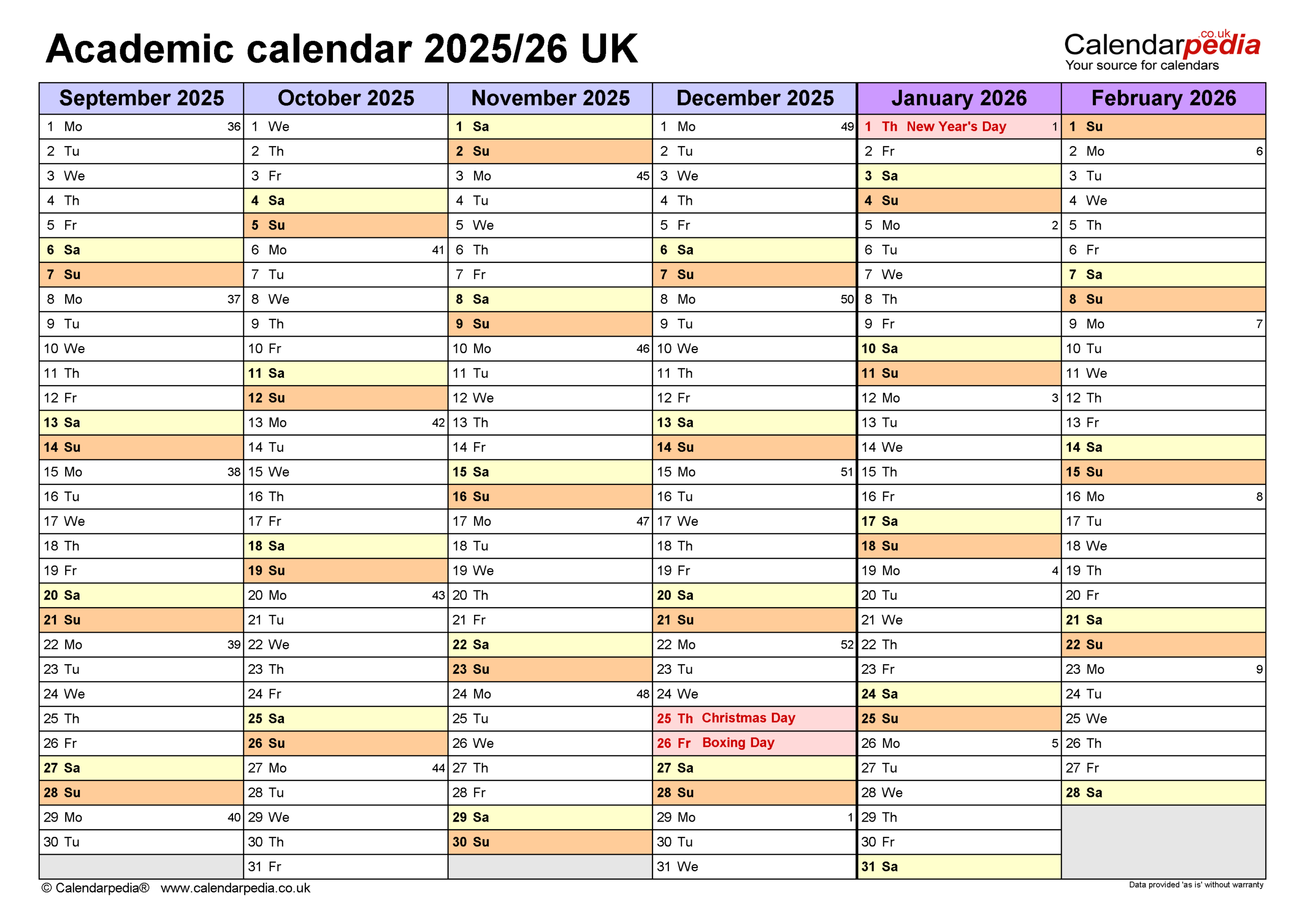 Academic Calendars 2025 26 UK Free Printable Excel Templates