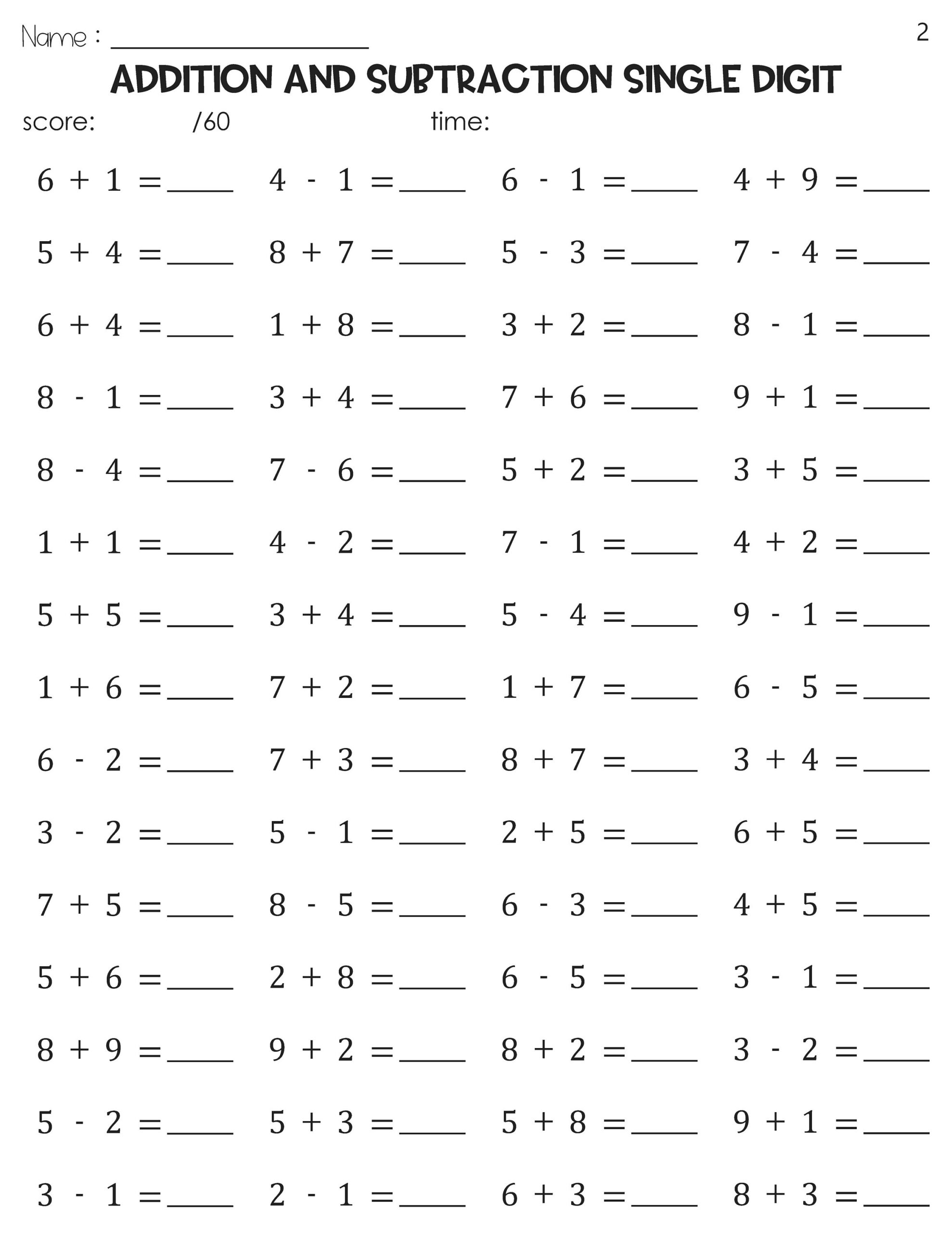 adding single digits worksheets