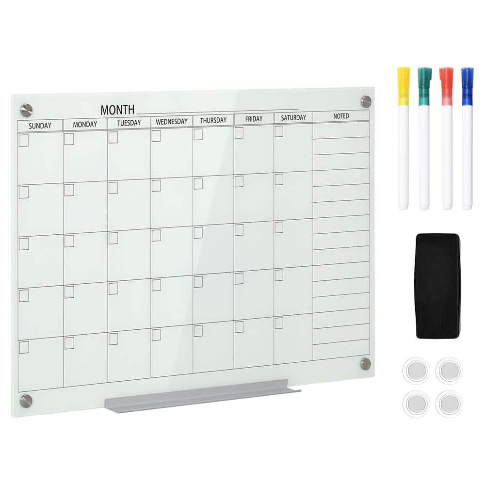 Afoxsos 35 In X 23 In Dry Erase Calendar Board For Wall Glass Whiteboard Monthly Planner With 4 Markers 1 Eraser Frameless HDSA11 3IN222 The Home Depot
