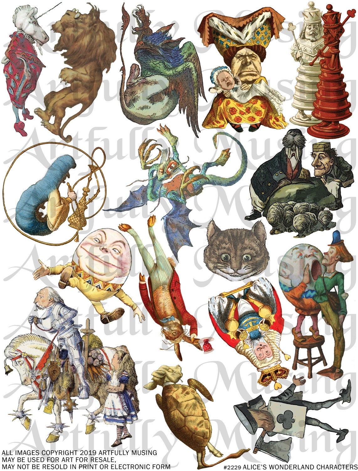 Alice In Wonderland Characters Collage Sheet Digital Printable Instant Download 2229 Etsy