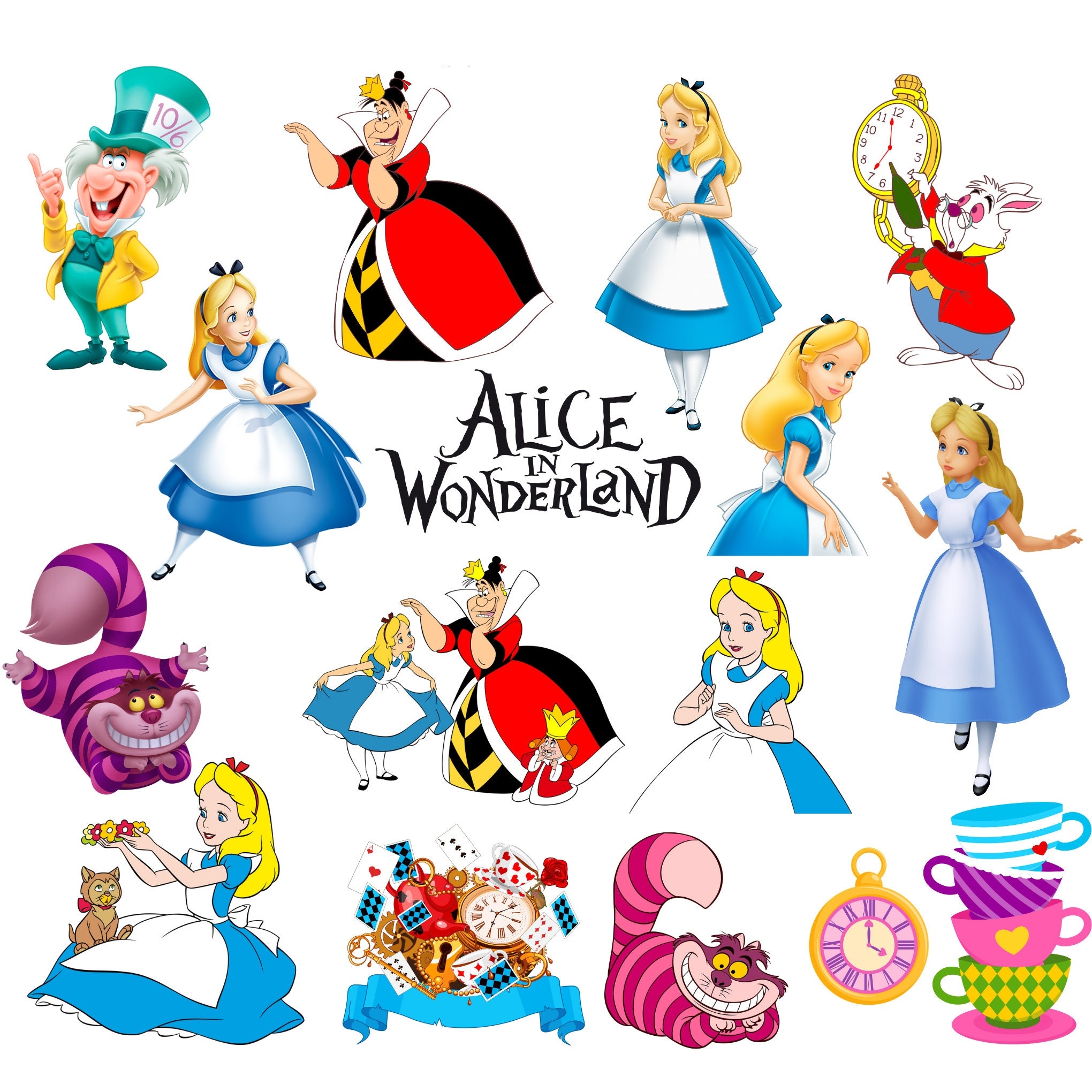 Alice In Wonderland Png Bundle Alice In Wonderland Clipart Set Alice Png Instant Download Etsy