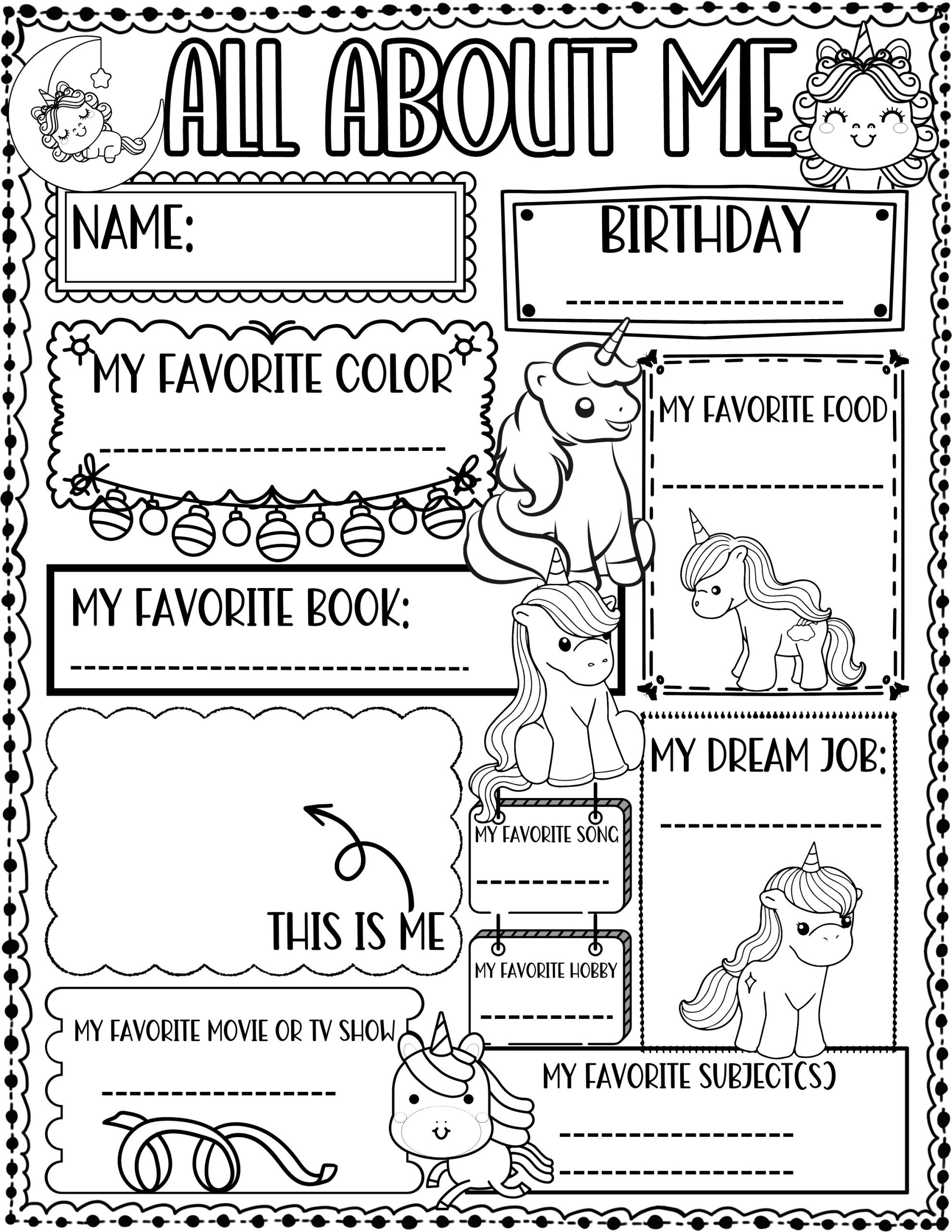 All About Me Worksheet Unicorn Theme First Day Of School Activity Made By Teachers