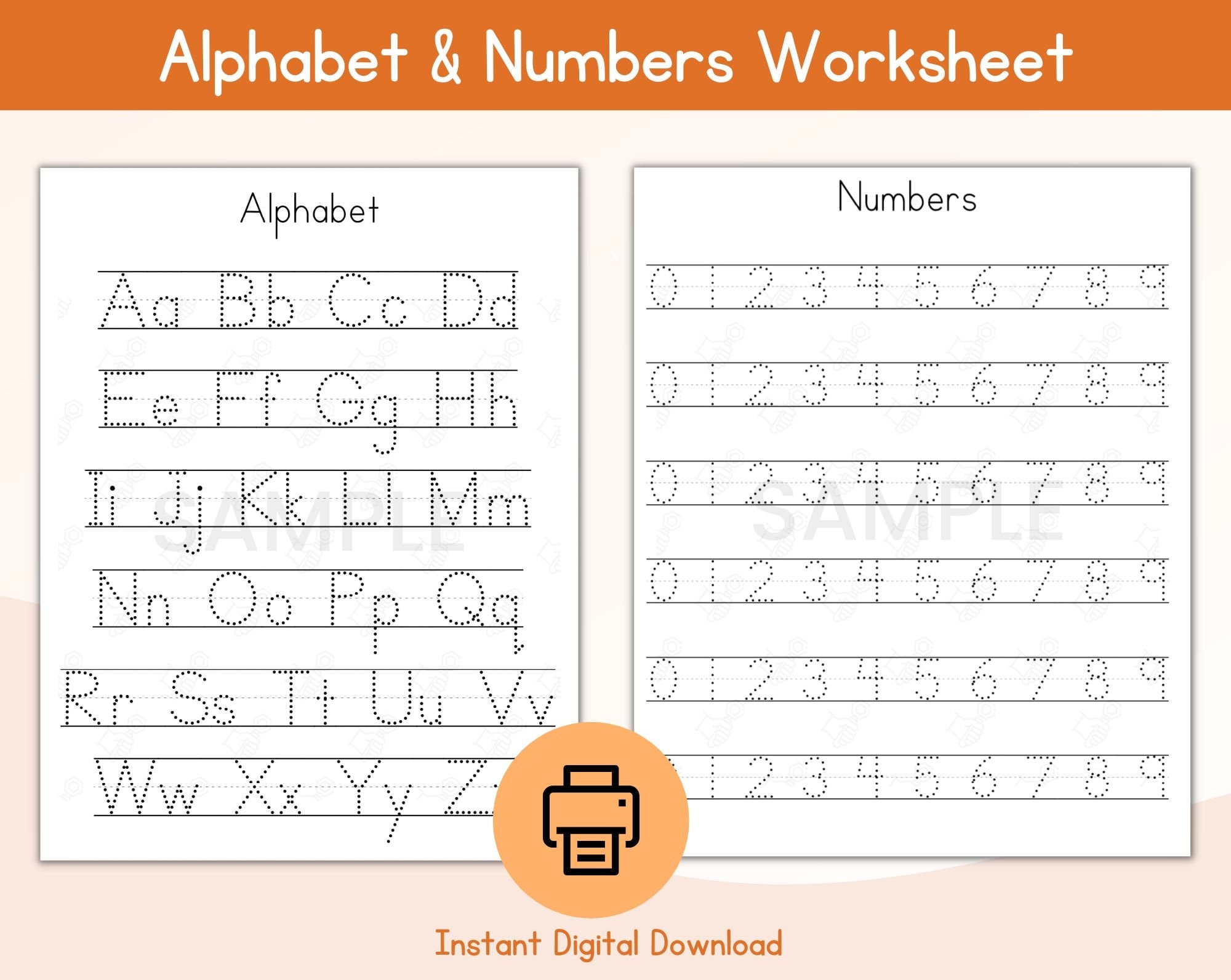 Alphabet Number Tracing Sheet ABC Tracing Handwriting Practice Number Tracing Tracing Printable Etsy Israel