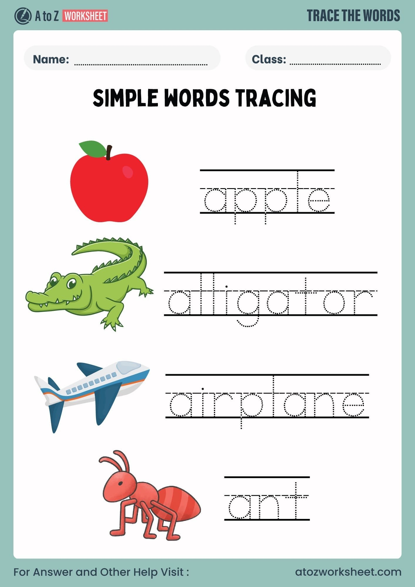 Alphabetical Words Tracing Worksheets A To Z Worksheet