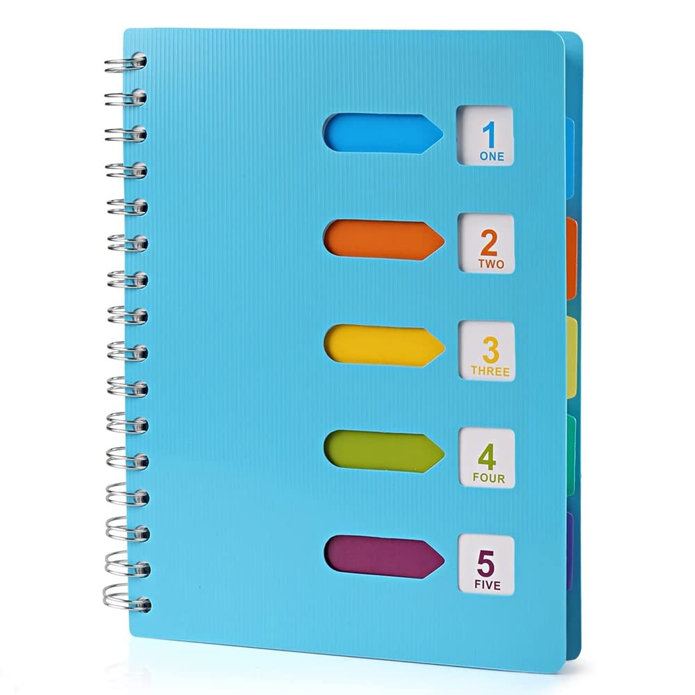 Amazon 5 Subject Spiral Notebook With Page Dividers And Index Tabs Hardcover Wire Bound Ruled Notebooks Memo Planner Daily Notepad For Students Teens Office School 240 Pages Lined Paper A5 Size Blue 