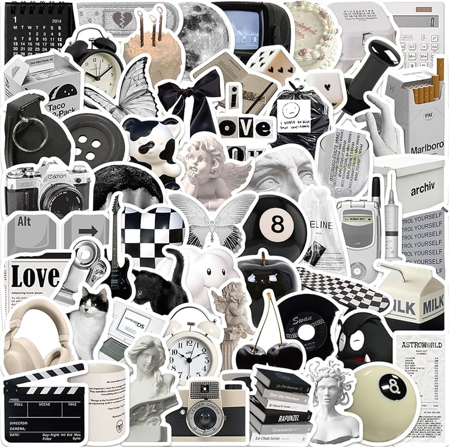 Amazon Aesthetic Stickers Black And White Sticker Pack 60PCS Y2K Sticker For Laptop Decals Eikecy Vinyl Waterproof Retro Vintage Stickers For Adults Teens Electronics