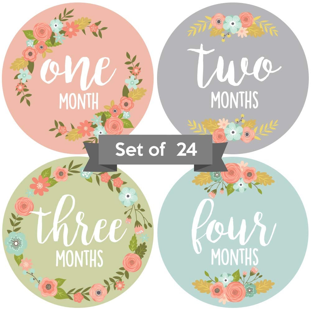 Amazon Baby Monthly Stickers Set Of 24 Floral Baby Girl Milestone Stickers Perfect For Newborn Girls Month To Month Milestones Pink Blue Green Gray Pastel Floral Design Set Of 24 Electronics