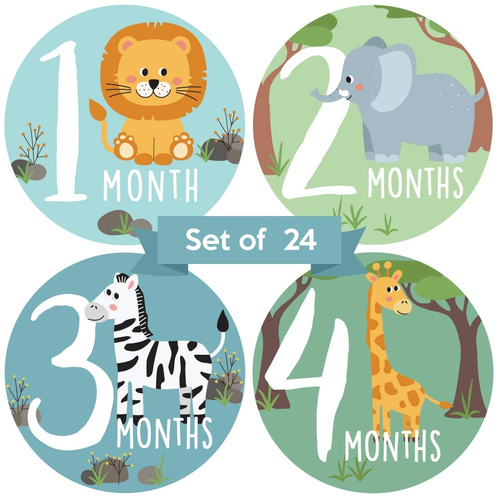 Amazon Baby Monthly Stickers Set Of 24 Zoo Animals Baby Milestone Stickers Perfect For Newborn Boys Or Girls Month To Month Milestones Jungle Safari Unisex Gender Neutral Design Set Of 24 Electronics
