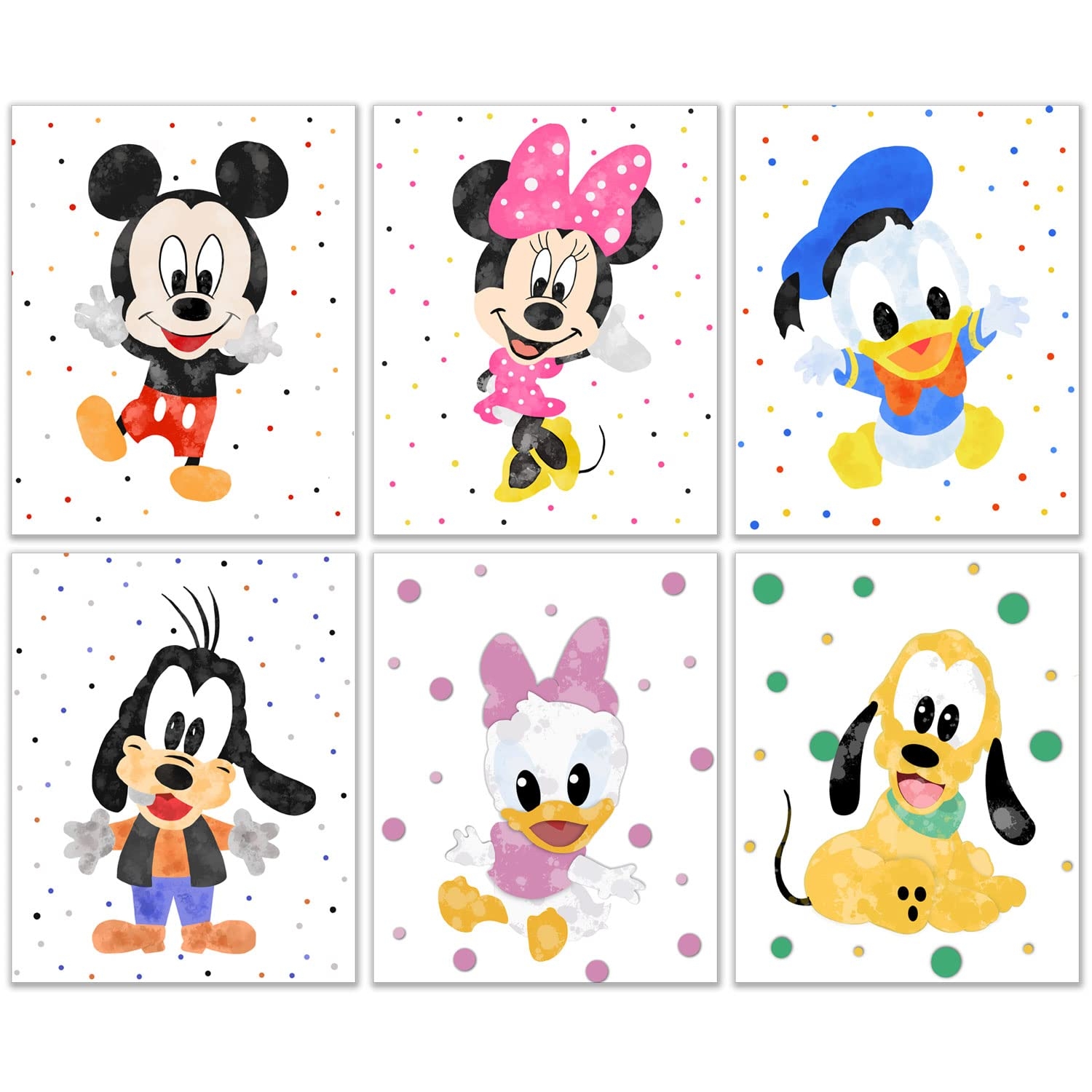 Amazon BigWig Prints Mickey And Minnie Prints Minnie Mouse Wall Art Mickey Mouse Wall Decor Pictures For Kids Room Donald Daisy Duck Posters Goofy Pluto Unframed Set Of 6 