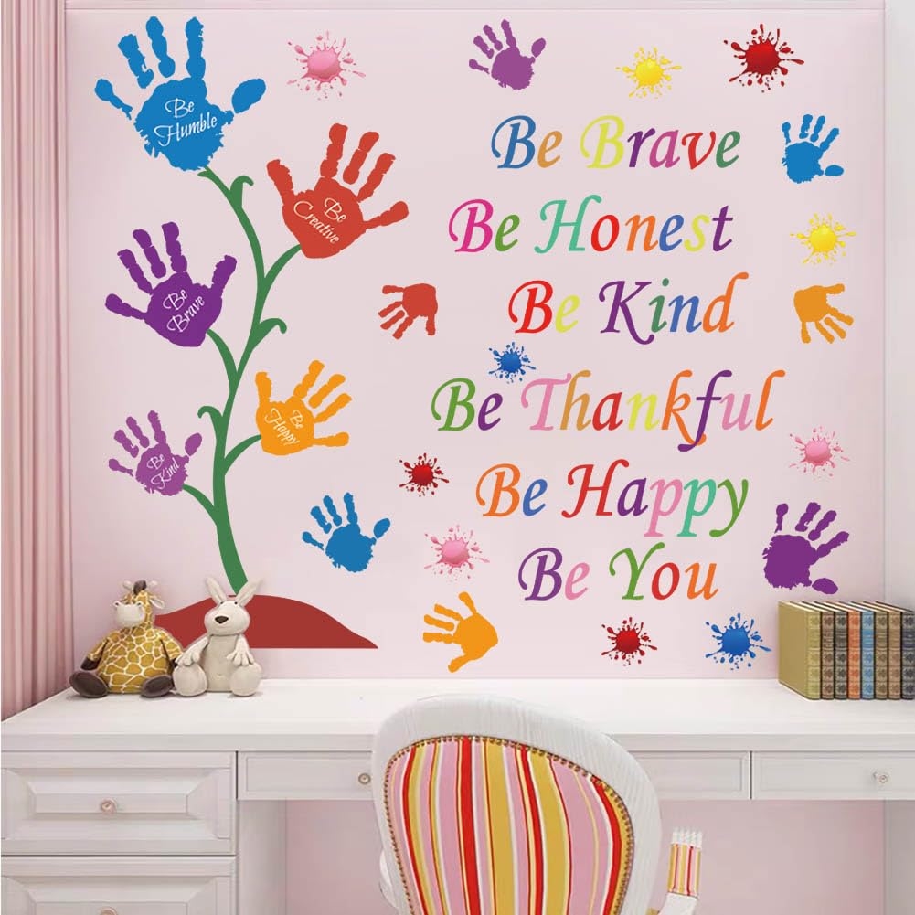 Amazon Colorful Inspirational Wall Decals Quotes Be Thankful Be Creative Be Brave Vinyl Paint Splatter Handprint Wall Art Sticker Peel And Stick Wall Decor Motivational Saying Wall Stickers For Kids Bedroom 