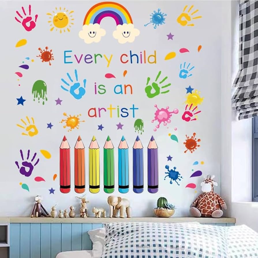 Amazon Colorful Inspirational Wall Sticker Every Child Is An Artist Wall Decals Motivational Phrases Stickers Colorful Peel And Stick For Classroom School Nursery Playroom Daycare Decor Tools Home Improvement