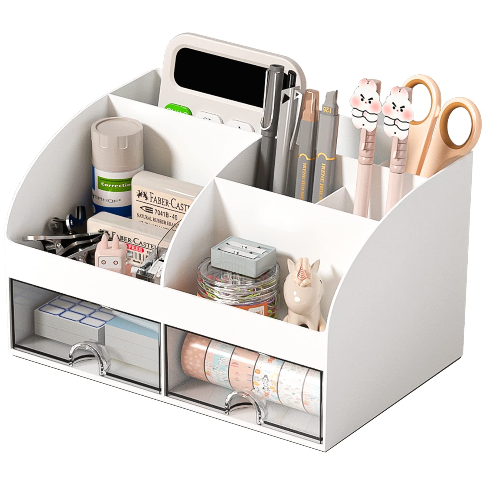 Amazon COMFYROOM Desk Organizer With 6 Compartments And 2 Drawers Plastic Makeup Organizer Pen Holder For Desktop Storage Desk Organization For School Home Office Supplies White Office Products