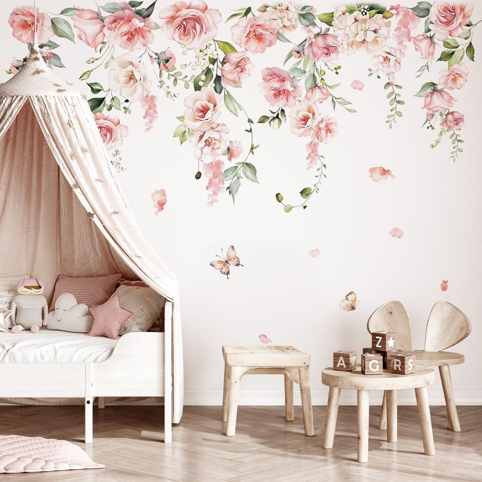 Amazon Decalmile Large Pink Flower Wall Decals Hanging Vine Floral Wall Stickers Baby Nursery Girls Bedroom Living Room Wall Decor Tools Home Improvement