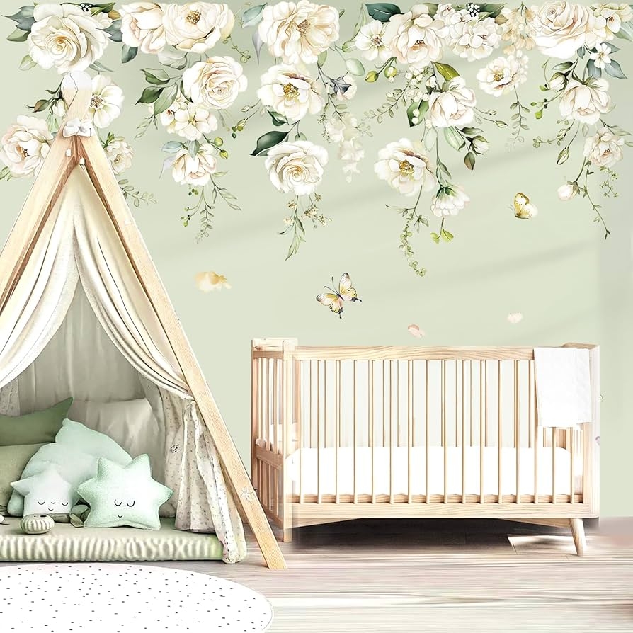 Amazon Decalmile Large White Flower Wall Decals Hanging Vine Blossom Floral Wall Stickers Baby Nursery Girls Bedroom Living Room Wall Decor Tools Home Improvement
