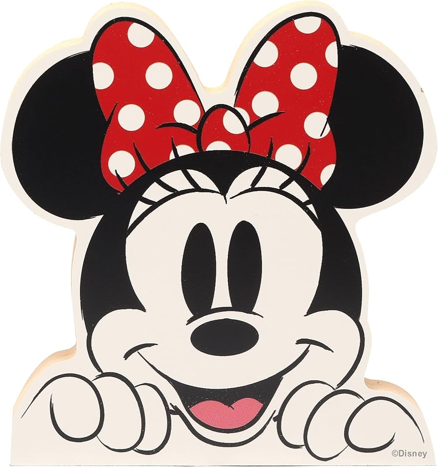 Amazon Disney Minnie Mouse Head Shelf Sitter Decor Chunky Wood Block Cutout For Kids Bedroom Play Room Or Office Home Kitchen